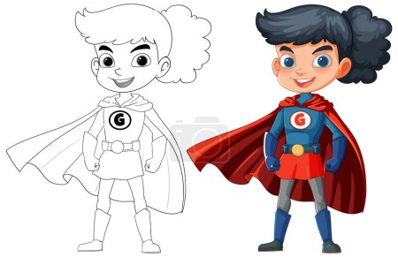 Ilustración de Niños coloridos y bosquejos superhéroes, listos para la acción - Imagen libre de derechos