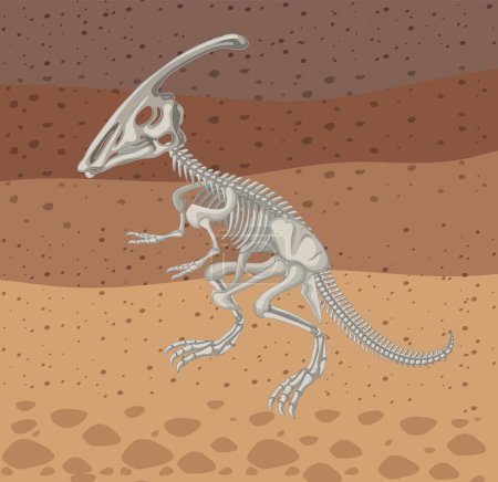 Vector illustration of dinosaur skeleton in desert