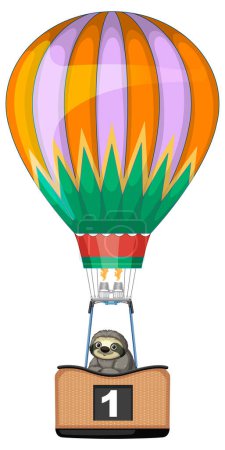 Illustration for A sloth enjoying a ride in a vibrant balloon - Royalty Free Image