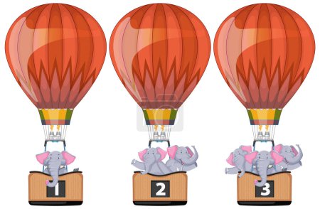 Illustration for Three hot air balloons carrying elephants in baskets - Royalty Free Image