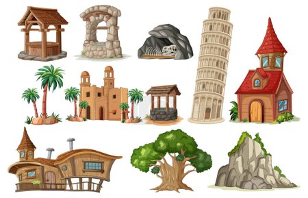 Illustration for Collection of various global architectural styles - Royalty Free Image