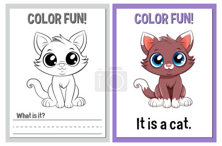 Téléchargez les illustrations : Pages de livres à colorier mettant en vedette des chats adorables - en licence libre de droit
