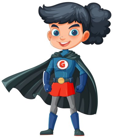 Cartoon of a young superhero girl smiling confidently