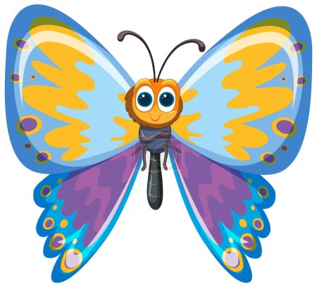 Téléchargez les illustrations : Vecteur vibrant papillon avec une expression joyeuse - en licence libre de droit