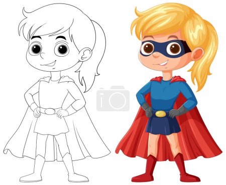 Colorido y delineado ilustraciones niña superhéroe