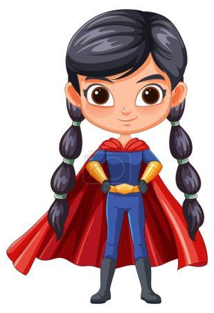 Dibujos animados de una joven vestida como un superhéroe