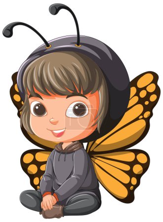 Ilustración de Niño lindo en traje de mariposa, ilustración de vectores - Imagen libre de derechos