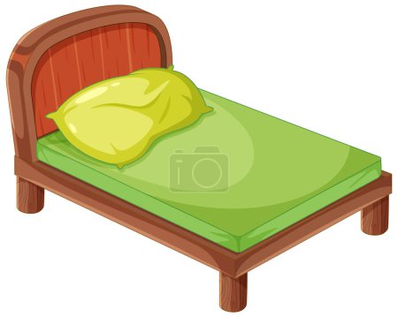 Ilustración de una cama con ropa de cama verde