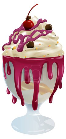 Ilustración de Helado de helado con cereza y salpicaduras - Imagen libre de derechos