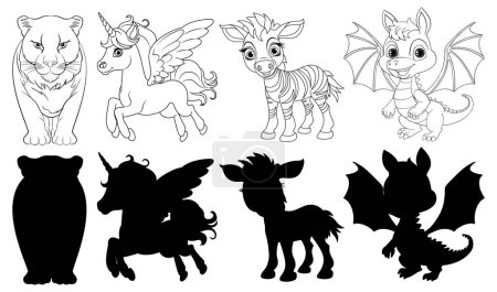 Illustration for Vector illustrations of various animals and mythical creatures - Royalty Free Image