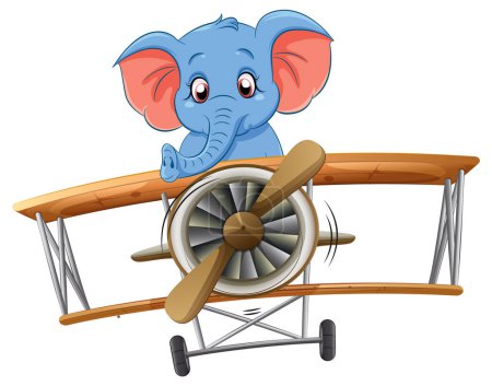 Téléchargez les illustrations : Éléphant mignon volant un avion à l'ancienne - en licence libre de droit