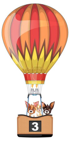 Ilustración de Dos perros en un globo de aire caliente, volando alto - Imagen libre de derechos