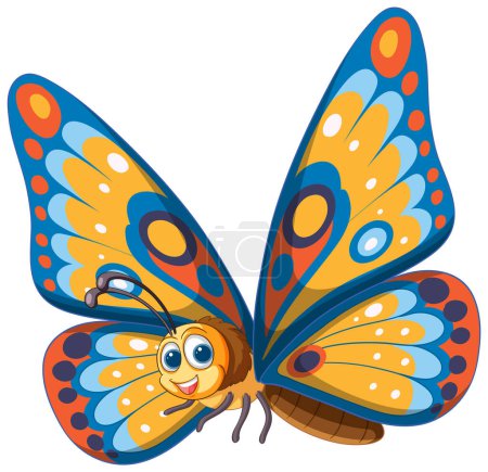 Vibrant, cheerful butterfly with a playful face