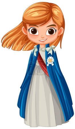 Vector illustration of a happy girl in a blue cape