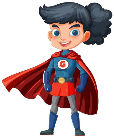 Cartoon of a cheerful young superhero in costume
