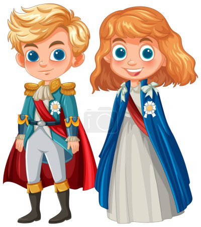 Téléchargez les illustrations : Illustration d'un garçon et d'une fille en costumes royaux - en licence libre de droit