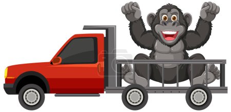 Vektorillustration eines glücklichen Gorillas in einem LKW