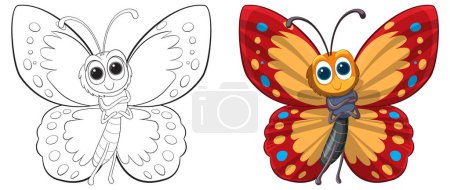 Ilustración de Mariposa de colores brillantes con una expresión alegre - Imagen libre de derechos