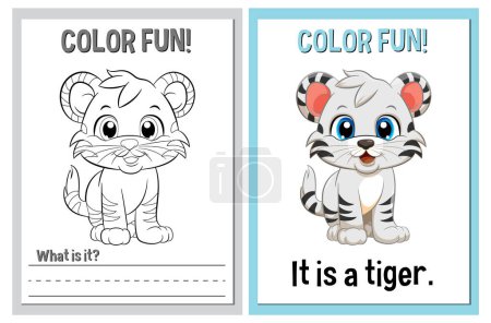 Téléchargez les illustrations : Pages de livres à colorier avec une jolie illustration de tigre - en licence libre de droit