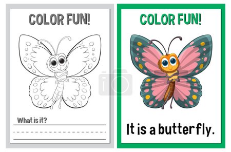 Illustration for Educational coloring sheets for children, featuring butterflies - Royalty Free Image