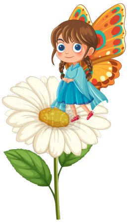 Téléchargez les illustrations : Illustration d'une fille avec des ailes de papillon sur une fleur - en licence libre de droit