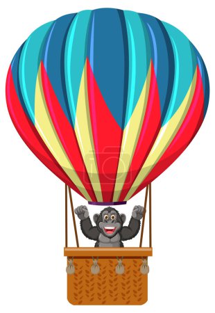 Illustration for A cheerful gorilla enjoying a balloon ride - Royalty Free Image