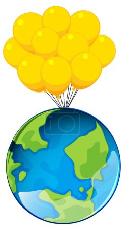 Ilustración de Colorful balloons carrying a stylized Earth - Imagen libre de derechos