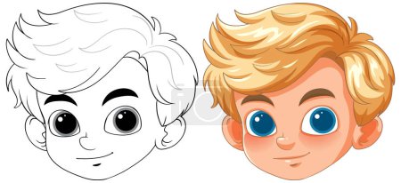 Illustration for Illustration of a boy's face, black and white to color - Royalty Free Image