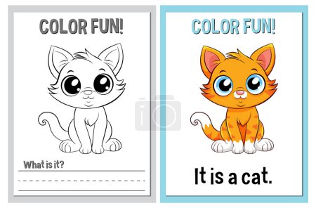 Téléchargez les illustrations : Pages de livres à colorier avec une jolie illustration de chat - en licence libre de droit