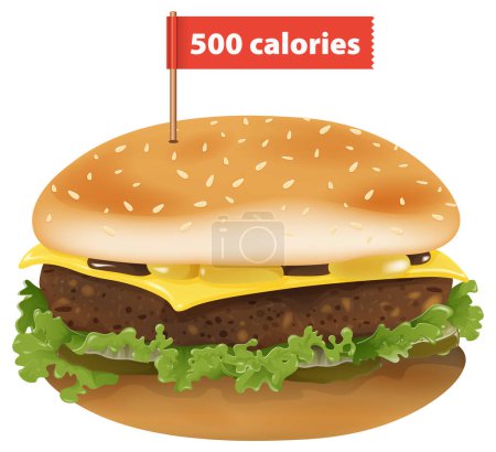 Illustration for Illustration of a cheeseburger with 500 calories - Royalty Free Image