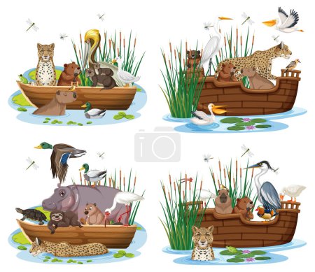 Ilustración de diversos animales en el Arca de Noé