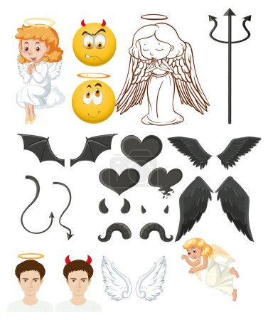 Téléchargez les illustrations : Collection d'icônes vectorielles angéliques et diaboliques - en licence libre de droit