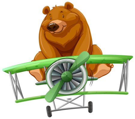 Téléchargez les illustrations : Illustration d'un ours pilotant un petit avion - en licence libre de droit