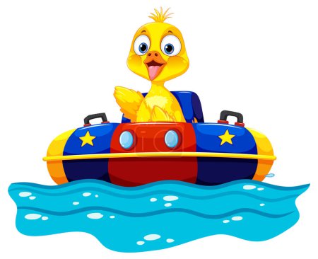Illustration for Cartoon duck enjoying a ride in a watercraft - Royalty Free Image