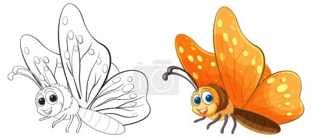 Téléchargez les illustrations : L'art vectoriel d'un papillon, à la fois coloré et line art - en licence libre de droit