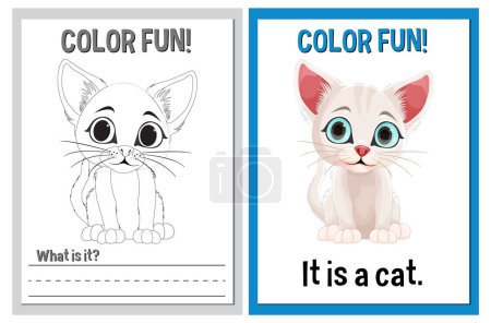 Téléchargez les illustrations : Feuilles à colorier pédagogiques mettant en vedette un chat mignon - en licence libre de droit
