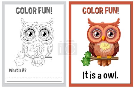 Téléchargez les illustrations : Coloriage de pages de livres avec illustrations de hibou dessin animé - en licence libre de droit