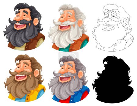 Collection of six different bearded men portraits