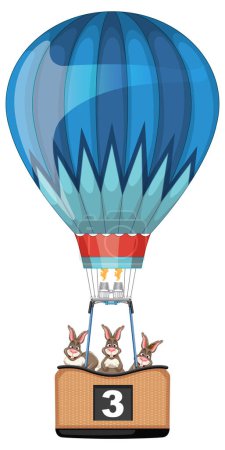 Ilustración de Three rabbits enjoying a balloon flight together - Imagen libre de derechos