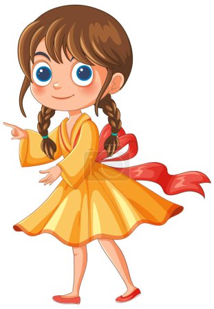 Ilustración de Chica sonriente con trenzas y cinta roja - Imagen libre de derechos