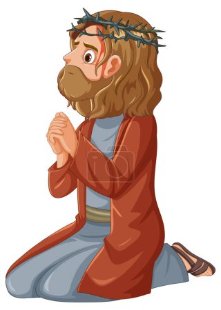 Téléchargez les illustrations : Illustration d'un homme biblique priant avec dévotion - en licence libre de droit