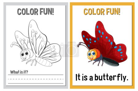 Coloring book pages with cartoon butterfly illustrations