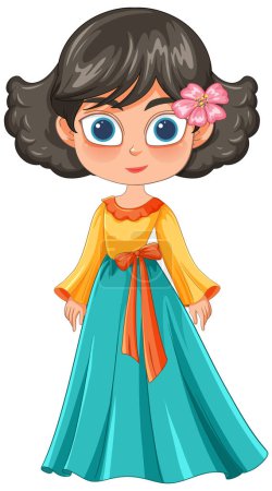 Illustration for Girl in colorful dress with flower accessory - Royalty Free Image
