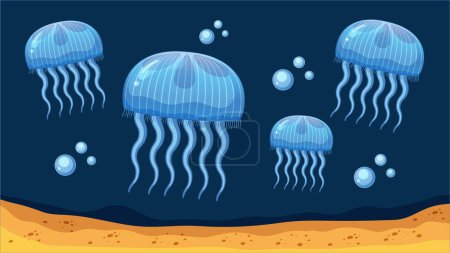 Téléchargez les illustrations : Méduses flottant dans les profondeurs de l'océan - en licence libre de droit