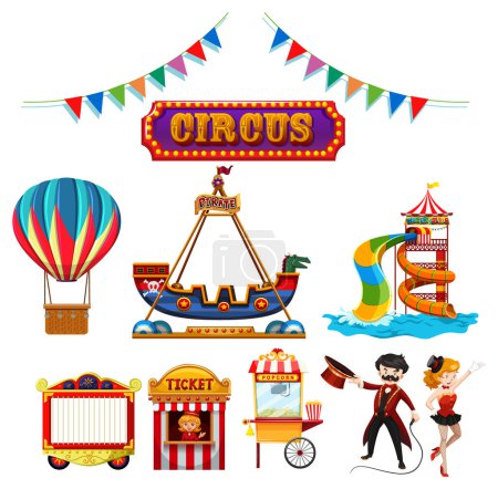 Illustration for Vector illustration of circus elements and attractions - Royalty Free Image