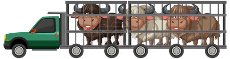 Téléchargez les illustrations : Illustration vectorielle d'animaux dans un camion de transport - en licence libre de droit