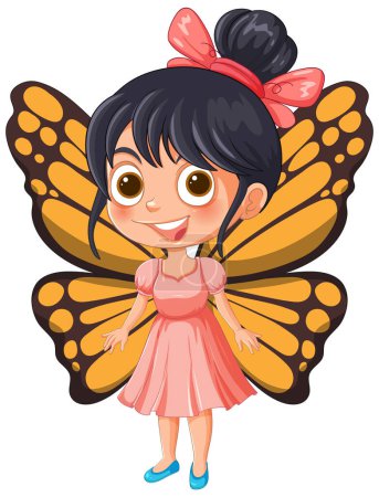 Téléchargez les illustrations : Dessin animé fille habillée comme un papillon, souriant - en licence libre de droit