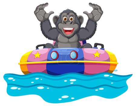 Ein glücklicher Gorilla genießt eine Fahrt auf einem Wasserfahrzeug