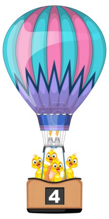 Téléchargez les illustrations : Cartoon birds enjoying a balloon ride together - en licence libre de droit