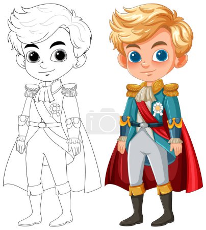 Ilustración de Ilustración de un joven príncipe, coloreado y esbozado - Imagen libre de derechos